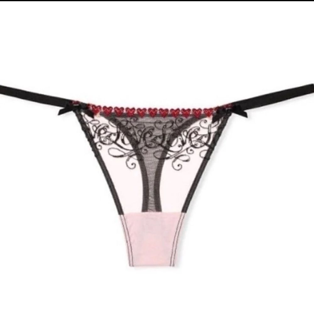 Victoria’s Secret Sexy heart embroidered Adjustable straps thong Mesh Lace Large